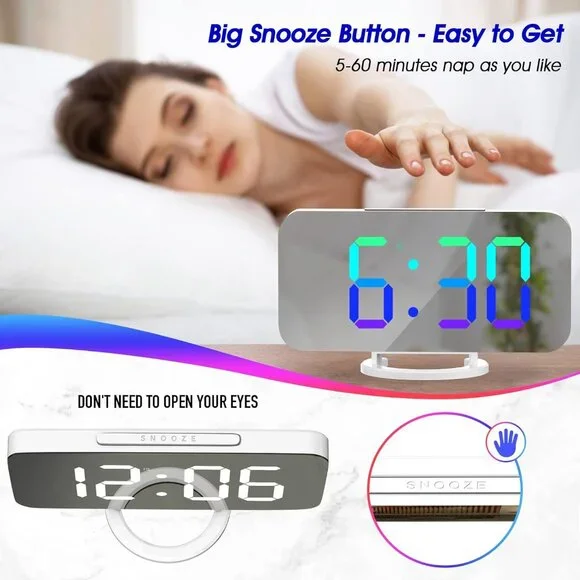 RGB Alarm Clock - Digital LED Clocks Mirror Surface with Dual USB Ports for Make